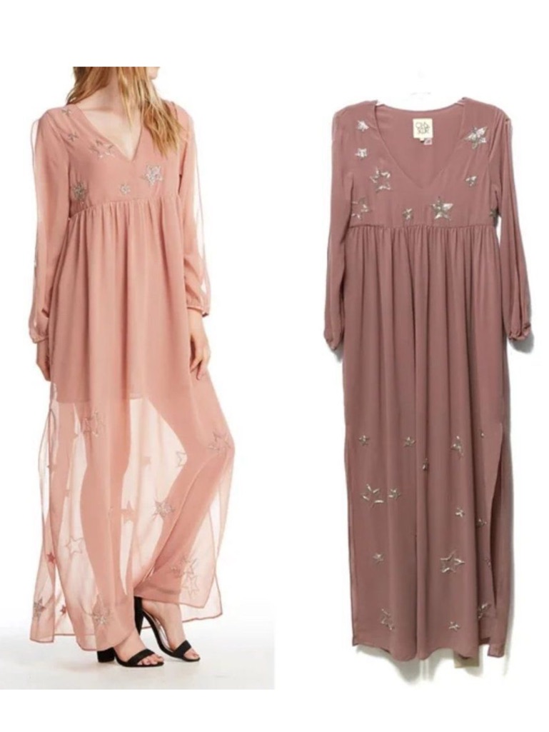 Nwot Chaser Ethereal Beaded Star Maxi Dress Pink S